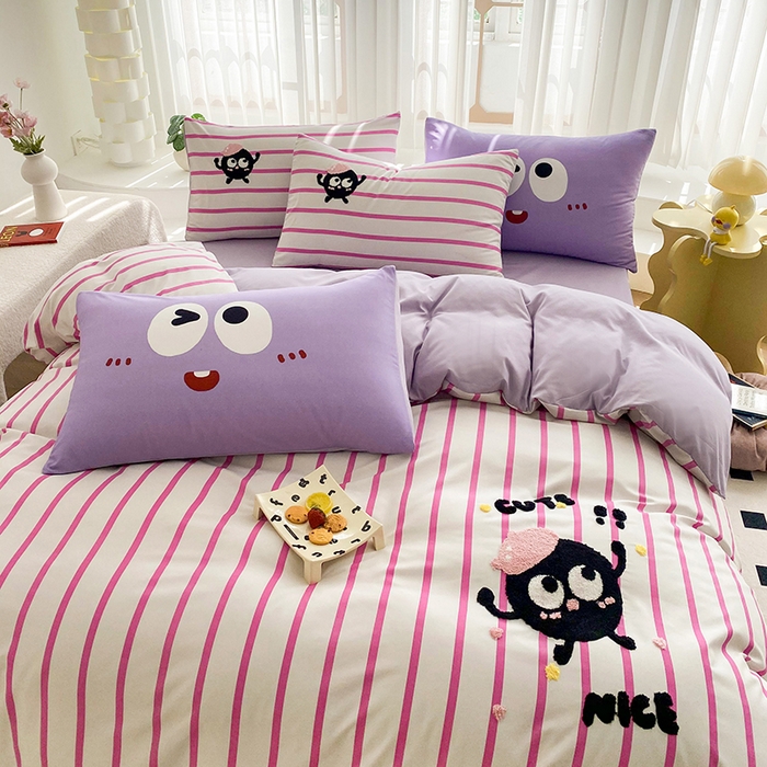 91家纺网 家纺一手货源 找家纺 眷恋家纺 2026新款多巴胺水洗棉毛巾绣四件套 煤球-树莓粉