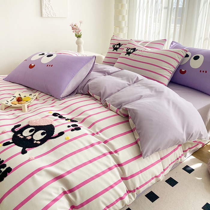 91家纺网 家纺一手货源 找家纺 眷恋家纺 2026新款多巴胺水洗棉毛巾绣四件套 煤球-树莓粉