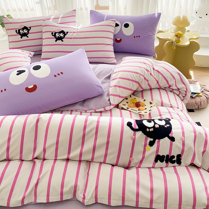 91家纺网 家纺一手货源 找家纺 眷恋家纺 2026新款多巴胺水洗棉毛巾绣四件套 煤球-树莓粉