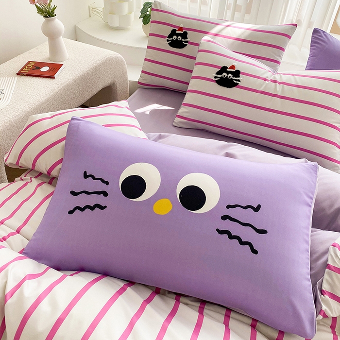 91家纺网 家纺一手货源 找家纺 眷恋家纺 2026新款多巴胺水洗棉毛巾绣四件套 猫咪-树莓粉