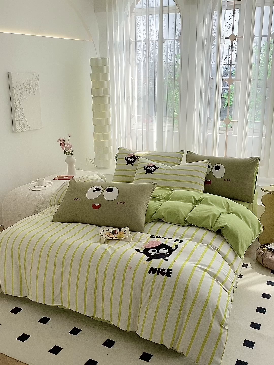 91家纺网 家纺一手货源 找家纺 眷恋家纺 2026新款多巴胺水洗棉毛巾绣四件套 煤球-果绿