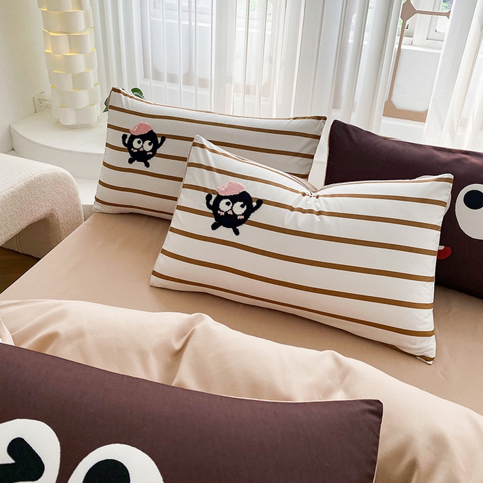 91家纺网 家纺一手货源 找家纺 眷恋家纺 2026新款多巴胺水洗棉毛巾绣四件套 煤球-焦糖咖