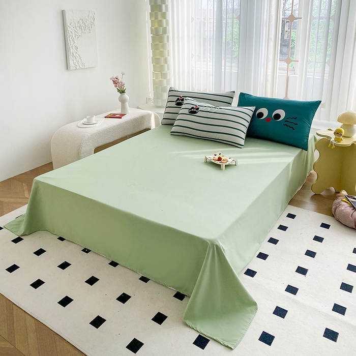 91家纺网 家纺一手货源 找家纺 眷恋家纺 2026新款多巴胺水洗棉毛巾绣四件套 猫咪-奶油绿