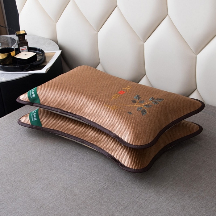 莉迪娅 2026新款荞麦壳枕头枕芯夏季凉席藤席枕头夏凉枕 艾草圆角咖