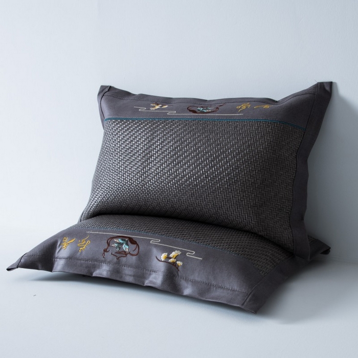 91家纺网 家纺一手货源 找家纺 莉迪娅 2026新款荞麦壳枕头枕芯夏季凉席藤席枕头夏凉枕 桃花流水灰