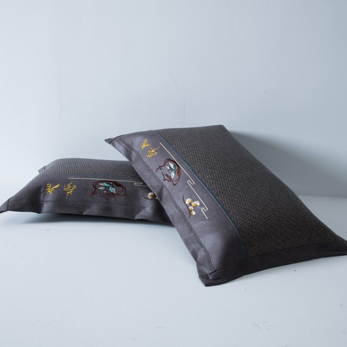 91家纺网 家纺一手货源 找家纺 莉迪娅 2026新款荞麦壳枕头枕芯夏季凉席藤席枕头夏凉枕 桃花流水灰