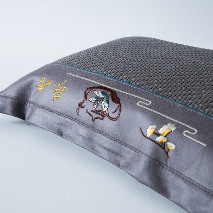 91家纺网 家纺一手货源 找家纺 莉迪娅 2026新款荞麦壳枕头枕芯夏季凉席藤席枕头夏凉枕 桃花流水灰