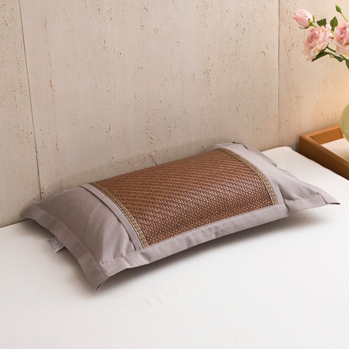 91家纺网 家纺一手货源 找家纺 莉迪娅 2026新款荞麦壳枕头枕芯夏季凉席藤席枕头夏凉枕 直角仿藤咖色