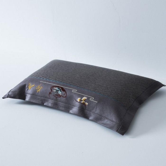 91家纺网 家纺一手货源 找家纺 莉迪娅 2026新款荞麦壳枕头枕芯夏季凉席藤席枕头夏凉枕 桃花流水灰