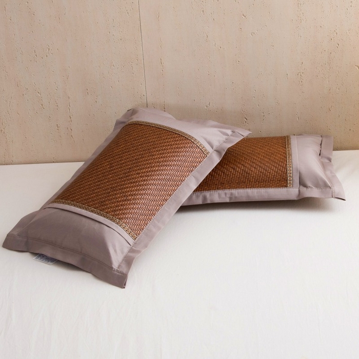 91家纺网 家纺一手货源 找家纺 莉迪娅 2026新款荞麦壳枕头枕芯夏季凉席藤席枕头夏凉枕 直角仿藤咖色