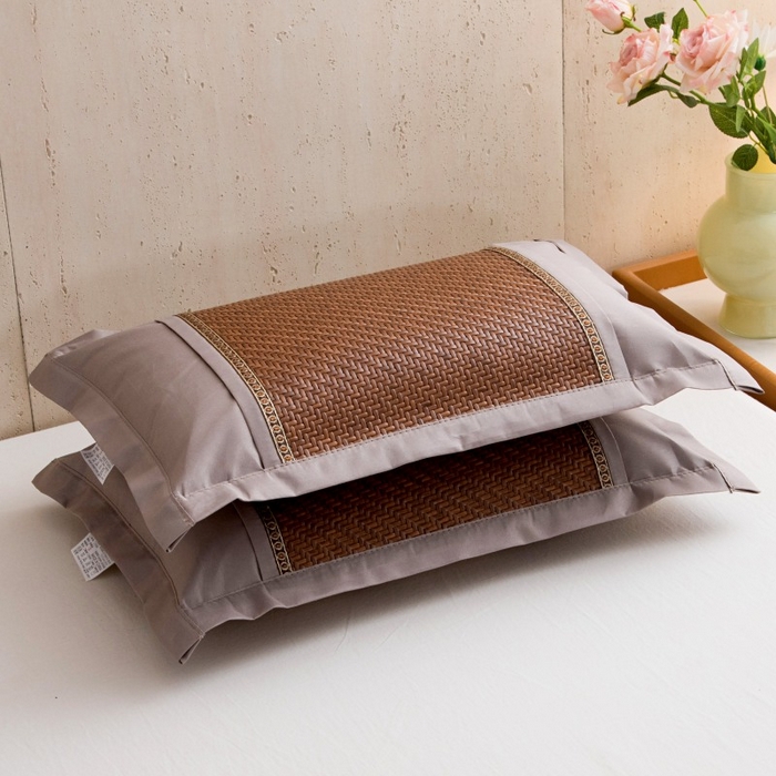 莉迪娅 2026新款荞麦壳枕头枕芯夏季凉席藤席枕头夏凉枕 直角仿藤咖色