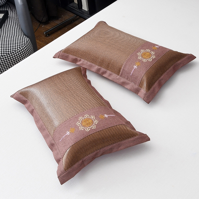 莉迪娅 2026新款荞麦壳枕头枕芯夏季凉席藤席枕头夏凉枕 中国结咖色