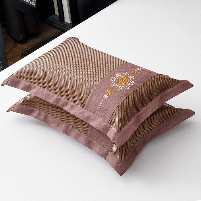 91家纺网 家纺一手货源 找家纺 莉迪娅 2026新款荞麦壳枕头枕芯夏季凉席藤席枕头夏凉枕 中国结咖色