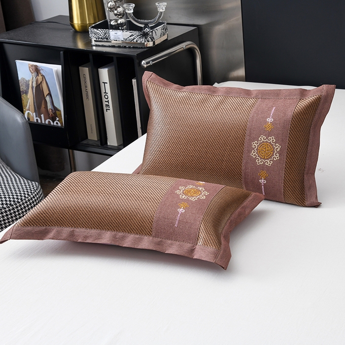 91家纺网 家纺一手货源 找家纺 莉迪娅 2026新款荞麦壳枕头枕芯夏季凉席藤席枕头夏凉枕 中国结咖色