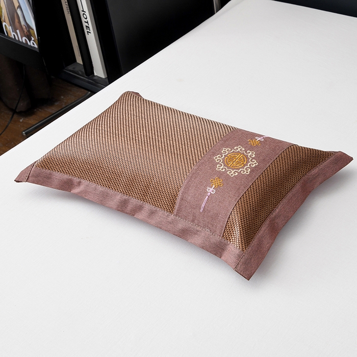 91家纺网 家纺一手货源 找家纺 莉迪娅 2026新款荞麦壳枕头枕芯夏季凉席藤席枕头夏凉枕 中国结咖色