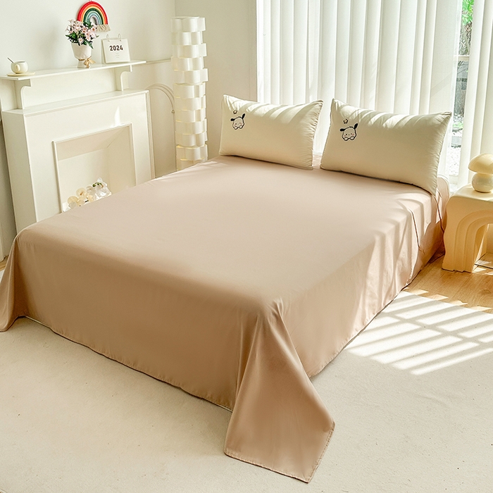 91家纺网 家纺一手货源 找家纺 眷恋家纺 2026新款卡通毛巾绣水洗棉四件套 小幸运-米黄+咖