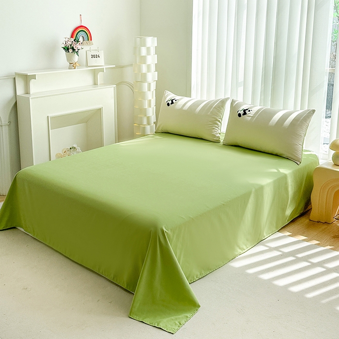 91家纺网 家纺一手货源 找家纺 眷恋家纺 2026新款卡通毛巾绣水洗棉四件套 熊猫-米黄+云川绿