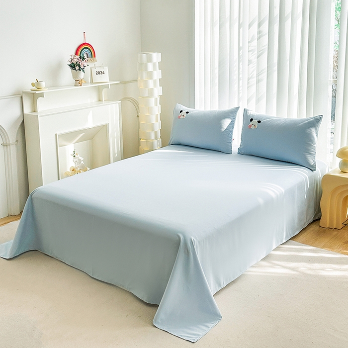 91家纺网 家纺一手货源 找家纺 眷恋家纺 2026新款卡通毛巾绣水洗棉四件套 迷你狗-天蓝