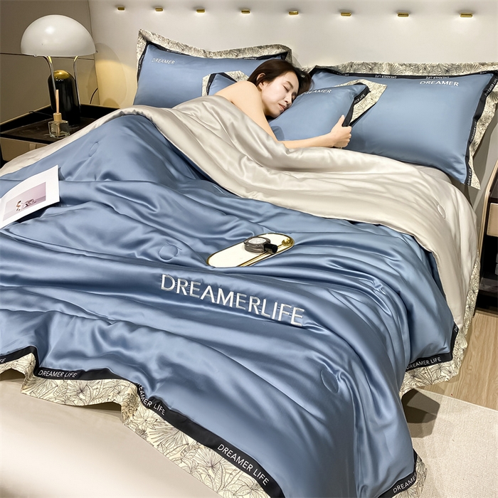 91家纺网 家纺一手货源 找家纺 （总）眷恋家纺 2026新款水洗真丝冰丝宽边刺绣夏被三件套四件套-克里斯汀系列