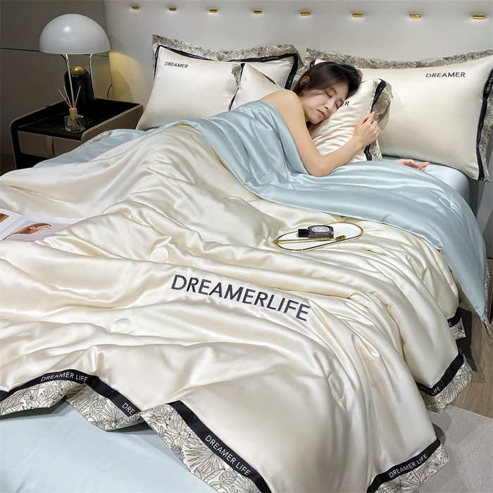 91家纺网 家纺一手货源 找家纺 （总）眷恋家纺 2026新款水洗真丝冰丝宽边刺绣夏被三件套四件套-克里斯汀系列