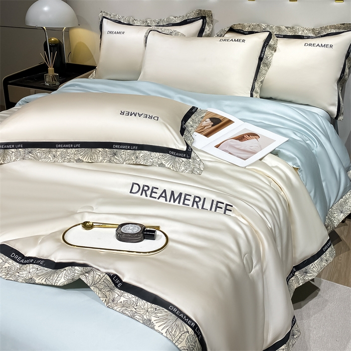 91家纺网 家纺一手货源 找家纺 眷恋家纺 2026新款水洗真丝冰丝宽边刺绣夏被三件套四件套-克里斯汀系列 克里斯汀-奶昔白+天空蓝