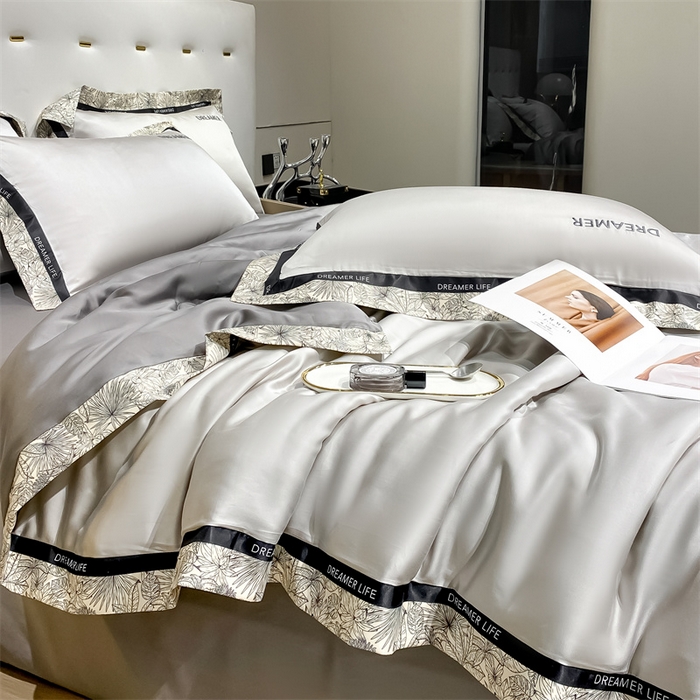 91家纺网 家纺一手货源 找家纺 眷恋家纺 2026新款水洗真丝冰丝宽边刺绣夏被三件套四件套-克里斯汀系列 克里斯汀-山灰+中灰