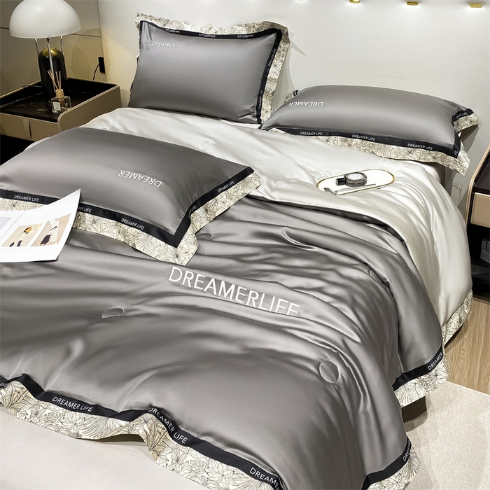 91家纺网 家纺一手货源 找家纺 眷恋家纺 2026新款水洗真丝冰丝宽边刺绣夏被三件套四件套-克里斯汀系列 克里斯汀-中灰+山灰