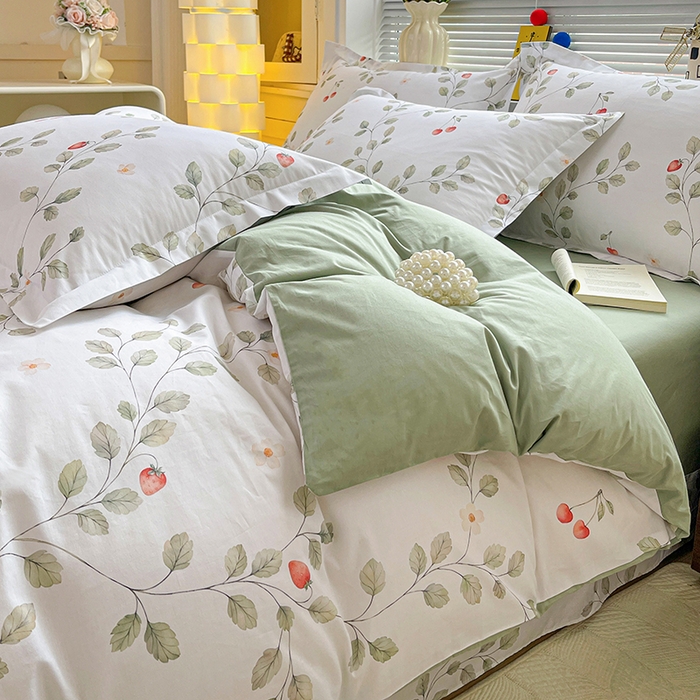 91家纺网 家纺一手货源 找家纺 大柏树 2026新款全棉纯棉13376印花四件套 花自红-绿