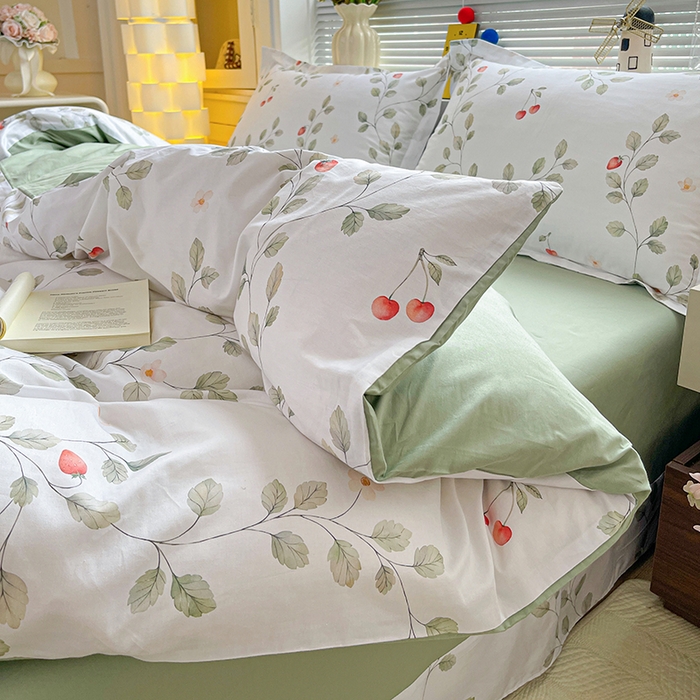 91家纺网 家纺一手货源 找家纺 大柏树 2026新款全棉纯棉13376印花四件套 花自红-绿