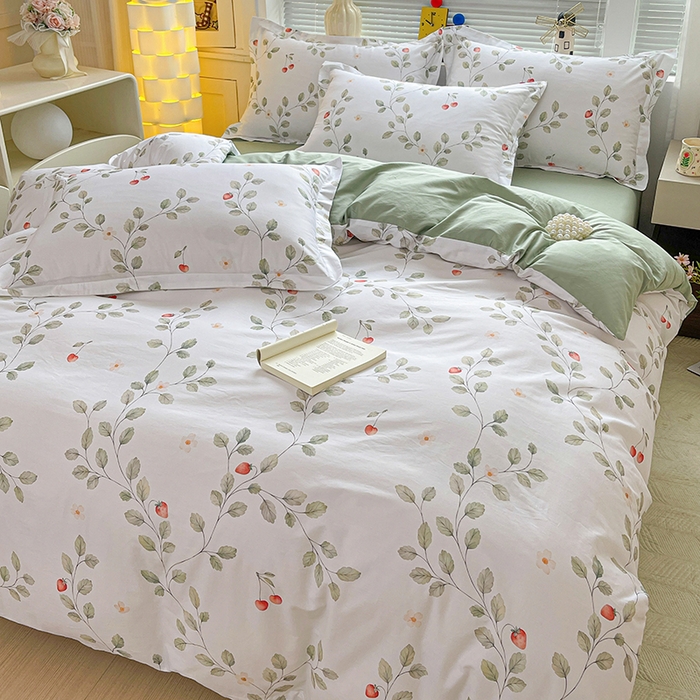 91家纺网 家纺一手货源 找家纺 大柏树 2026新款全棉纯棉13376印花四件套 花自红-绿