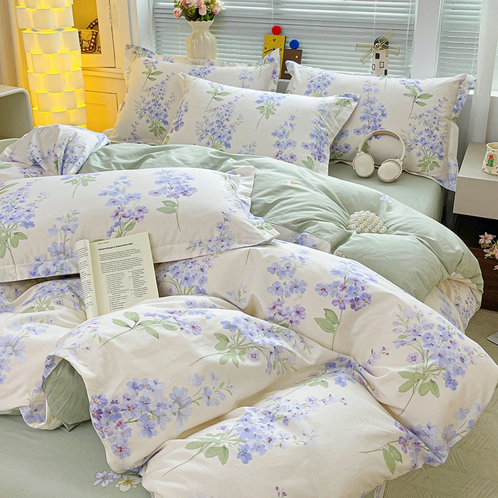 91家纺网 家纺一手货源 找家纺 大柏树 2026新款全棉纯棉13376印花四件套 花织梦紫