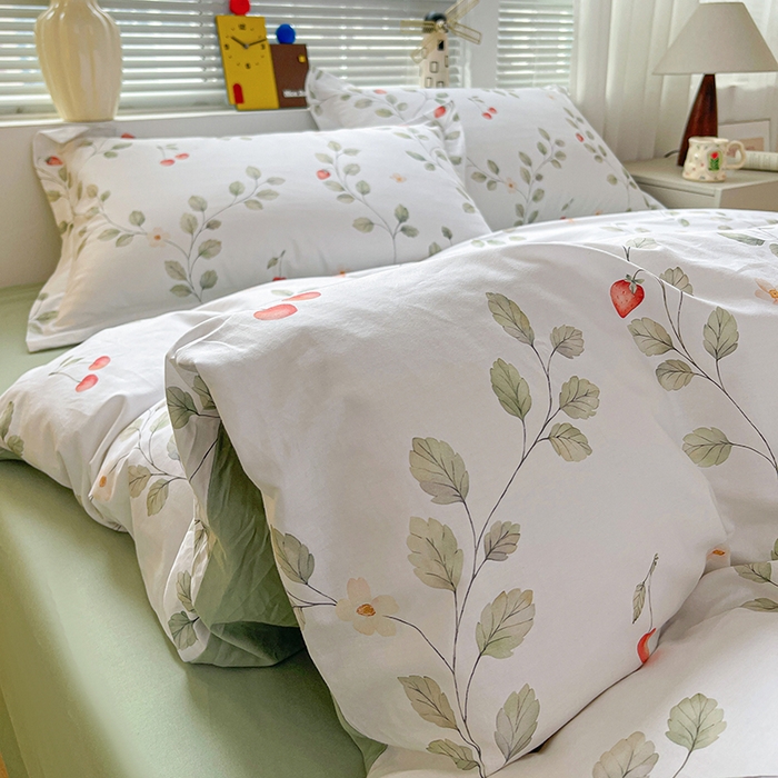 91家纺网 家纺一手货源 找家纺 大柏树 2026新款全棉纯棉13376印花四件套 花自红-绿