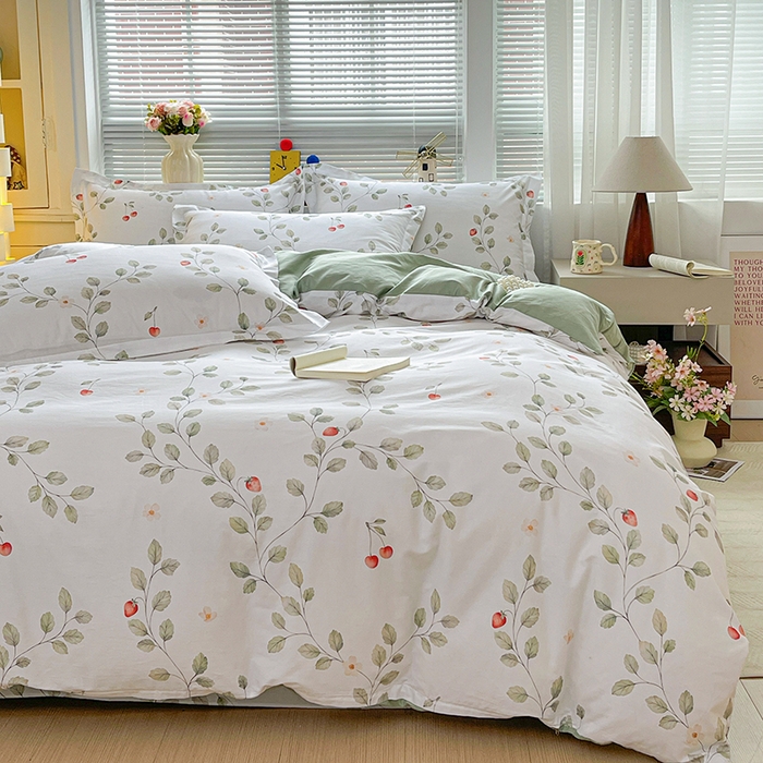 91家纺网 家纺一手货源 找家纺 大柏树 2026新款全棉纯棉13376印花四件套 花自红-绿