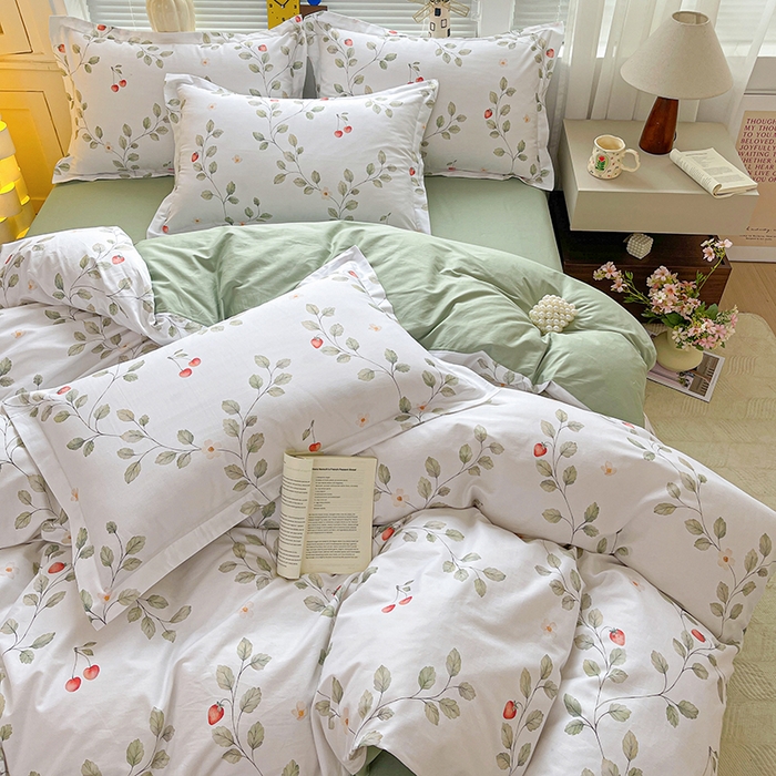 91家纺网 家纺一手货源 找家纺 大柏树 2026新款全棉纯棉13376印花四件套 花自红-绿