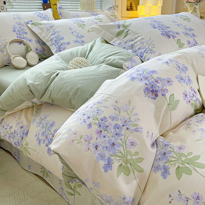 91家纺网 家纺一手货源 找家纺 大柏树 2026新款全棉纯棉13376印花四件套 花织梦紫