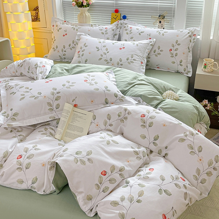 91家纺网 家纺一手货源 找家纺 大柏树 2026新款全棉纯棉13376印花四件套 花自红-绿