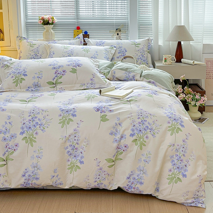 91家纺网 家纺一手货源 找家纺 大柏树 2026新款全棉纯棉13376印花四件套 花织梦紫