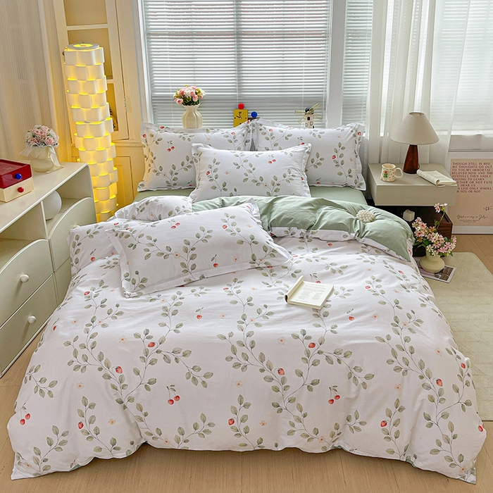 91家纺网 家纺一手货源 找家纺 大柏树 2026新款全棉纯棉13376印花四件套 花自红-绿