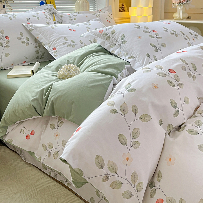 91家纺网 家纺一手货源 找家纺 大柏树 2026新款全棉纯棉13376印花四件套 花自红-绿