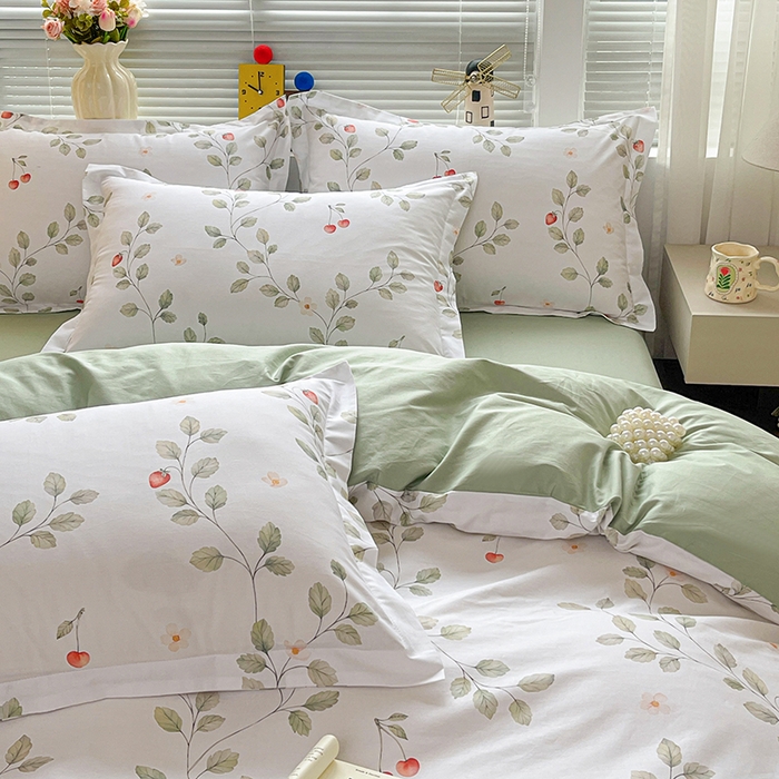 91家纺网 家纺一手货源 找家纺 大柏树 2026新款全棉纯棉13376印花四件套 花自红-绿