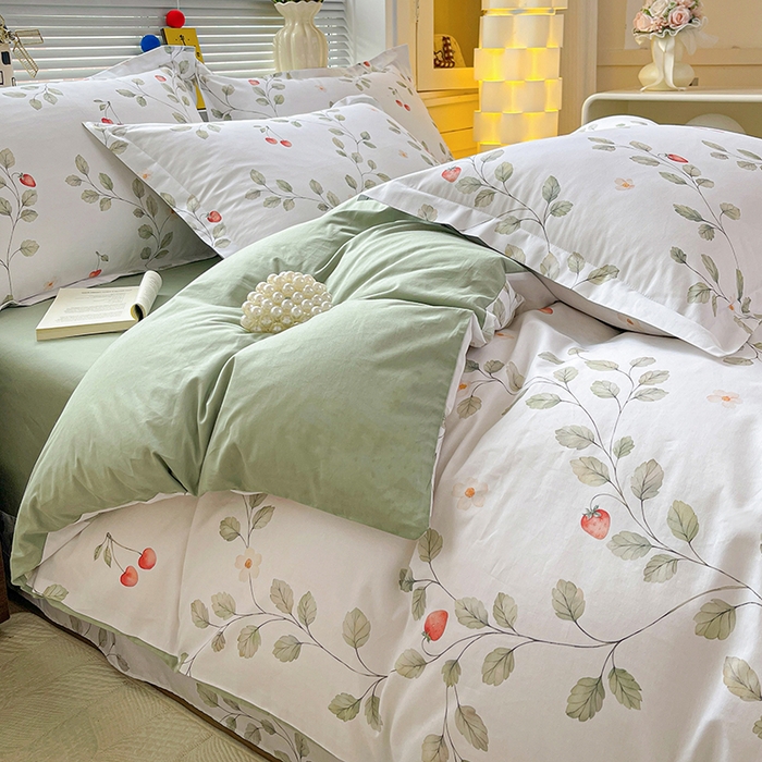 91家纺网 家纺一手货源 找家纺 大柏树 2026新款全棉纯棉13376印花四件套 花自红-绿