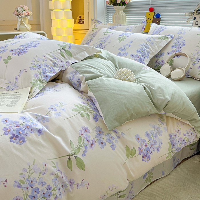 91家纺网 家纺一手货源 找家纺 大柏树 2026新款全棉纯棉13376印花四件套 花织梦紫