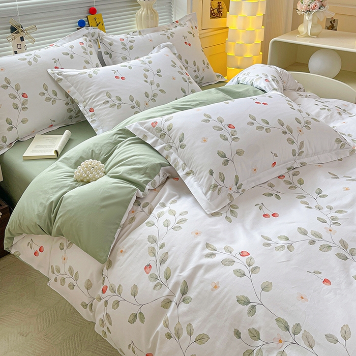 91家纺网 家纺一手货源 找家纺 大柏树 2026新款全棉纯棉13376印花四件套 花自红-绿