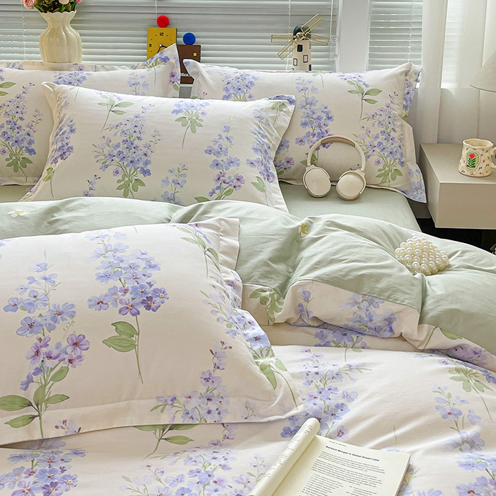 91家纺网 家纺一手货源 找家纺 大柏树 2026新款全棉纯棉13376印花四件套 花织梦紫