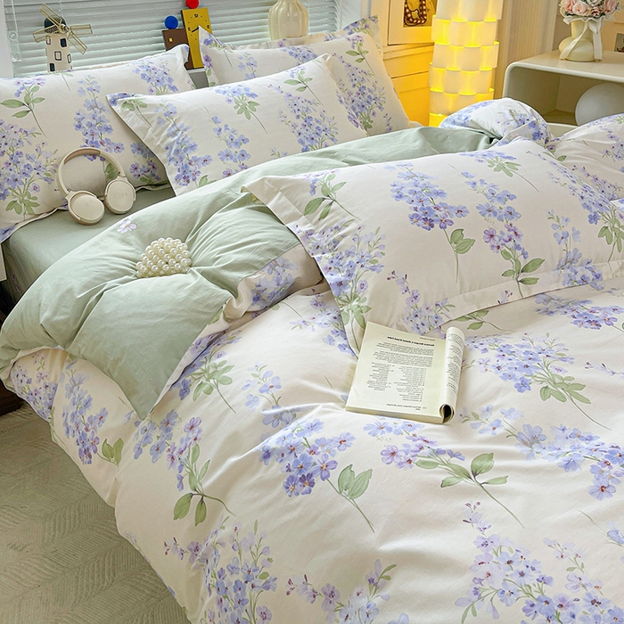 91家纺网 家纺一手货源 找家纺 大柏树 2026新款全棉纯棉13376印花四件套 花织梦紫