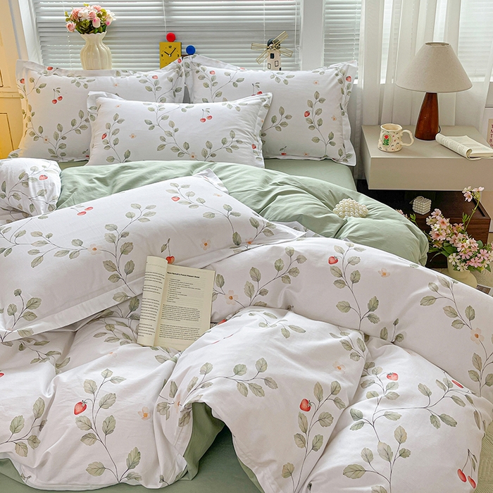 91家纺网 家纺一手货源 找家纺 大柏树 2026新款全棉纯棉13376印花四件套 花自红-绿