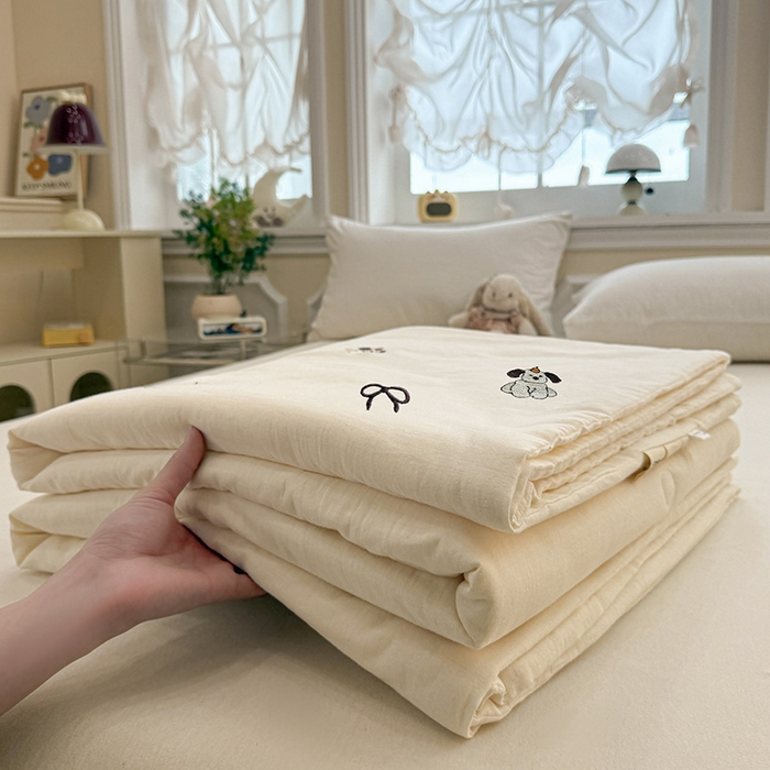 91家纺网 家纺一手货源 找家纺 （总）一加一 2026新款双层纱刺绣大豆夏被夏凉被空调被-夏日盟友