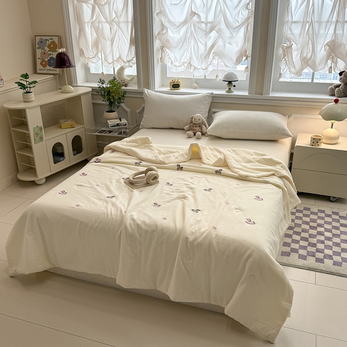 91家纺网 家纺一手货源 找家纺 （总）一加一 2026新款双层纱刺绣大豆夏被夏凉被空调被-夏日盟友