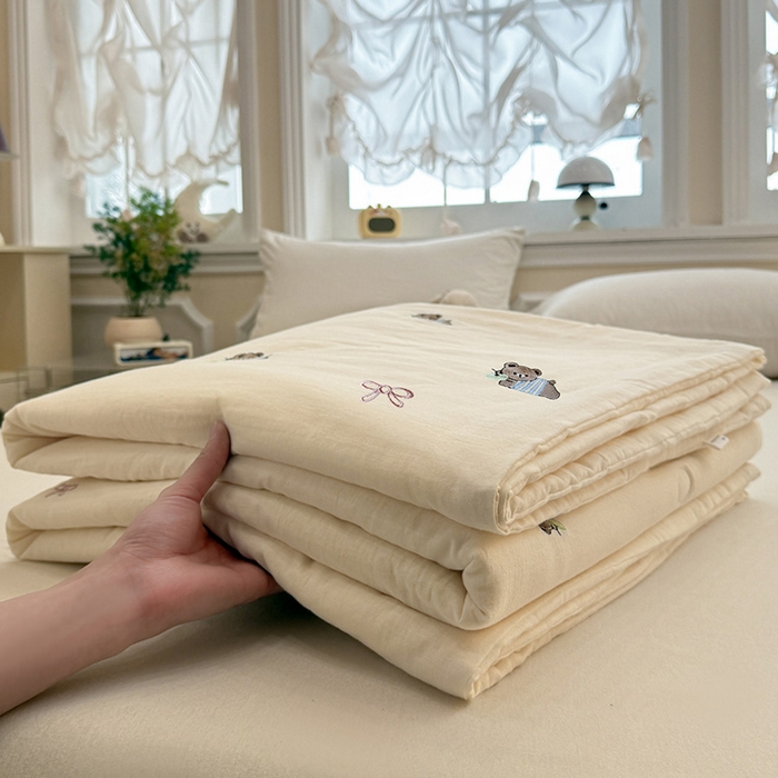 一加一 2026新款双层纱刺绣大豆夏被夏凉被空调被-夏日盟友 夏日盟友-睡睡熊