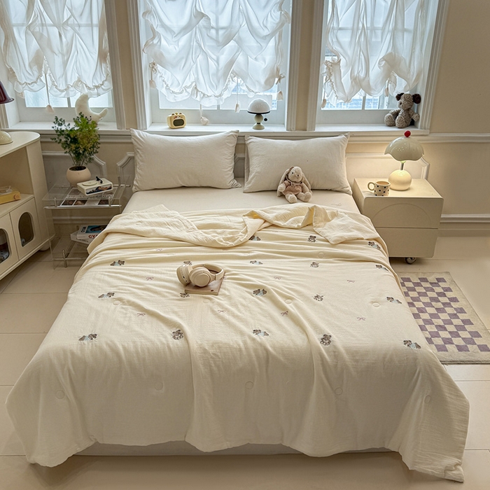 91家纺网 家纺一手货源 找家纺 一加一 2026新款双层纱刺绣大豆夏被夏凉被空调被-夏日盟友 夏日盟友-睡睡熊